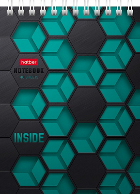 Блокнот "Hatber", 40л, А6, клетка, лак, обложка мелованный картон, на гребне, серия "Inside"