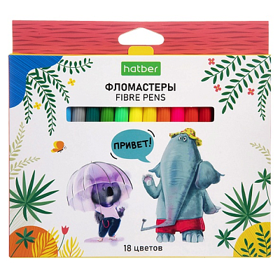 Фломастеры "Hatber Eco", 18 цветов, серия "Zoo", в картонной упаковке