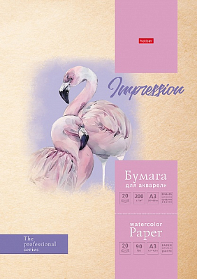 Набор бумаги для акварели "Hatber", 20л, А3, 200гр/м2, тиснение, в папке, серия "Розовый фламинго"