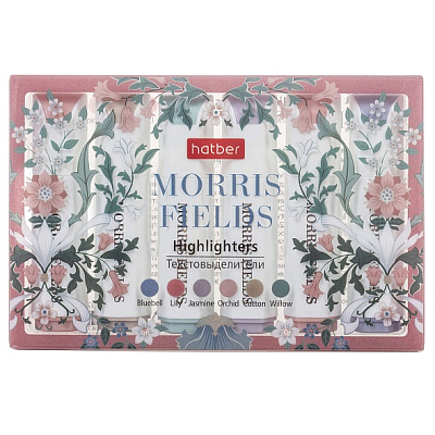 Набор текстовыделителей "Hatber Morris Fields", 1-4мм, скошенный наконечник, водная основа, 6 пастельных цветов, 6 штук в упаковке