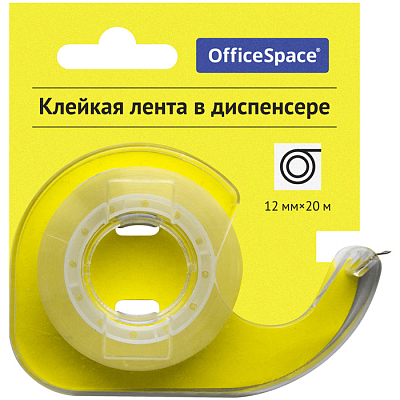 Клейкая лента "OfficeSpace", 12мм, 20м, 35мкм, прозрачная, пластиковый диспенсер, в блистере